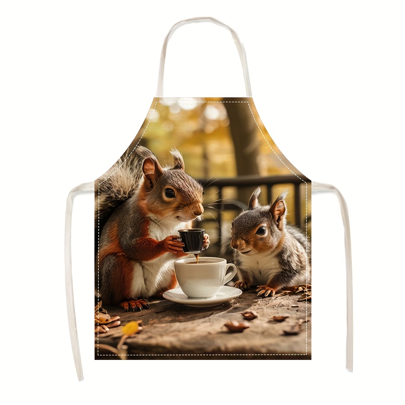 Home Cooking Ideas - Tablier en lin imprimé scène d'écureuil